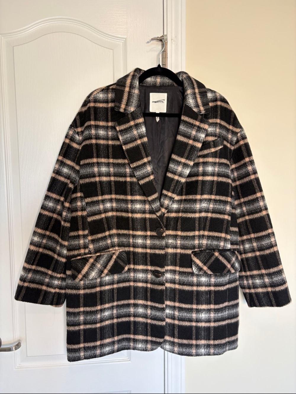 Avec Les Filles plaid shawl coat, size Small. Brown and black. Wool blend